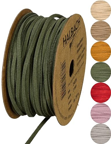 Halbach veganes Kunstlederband, 3 mm x 20 m, moosgrün | Veganes Lederimitat, für Armbänder, DIY-Handwerk, Scrapbooking und Kartenherstellung