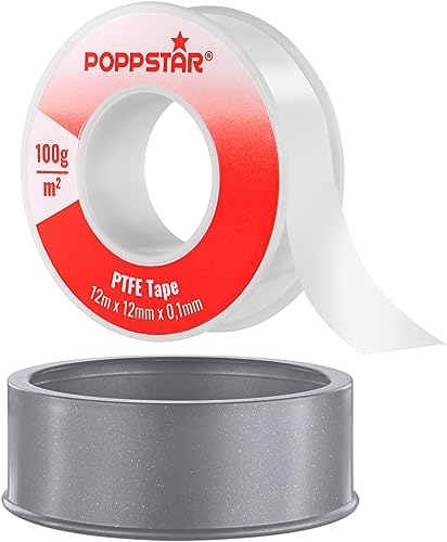 POPPSTAR Nastro di teflon DVGW 12m x 12mm x 0,1mm (nastro sigillante in PTFE da 100g/m², GRp per filettature grosse, adatto per acqua potabile), 1 rotolo