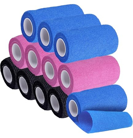 JurciCat Självhäftande bandage 12 rullar x 10 cm x 4,5 m Luftgenomsläppligt bandage självhäftande För första hjälpen sportskador handledsstukningar skydd för hundar självhäftande bandage