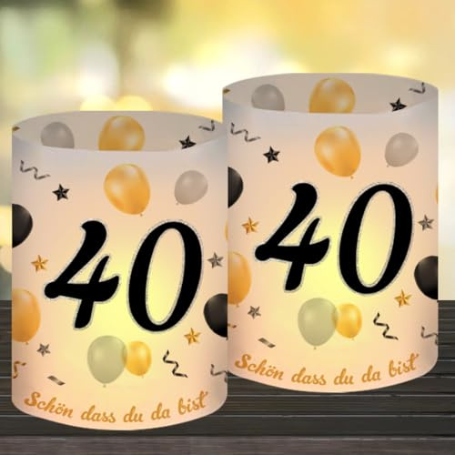 12 Windlicht Tischdeko 40 Geburtstag, Deko 40 Geburtstag Frau Mann, Happy Birthday Tischdeko 40. Geburtstagdeko Frauen, Geeignet für Teelichter oder Kerzen mit Schön DASS Du Da Bist und Eukalyptus