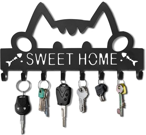 Gwezmxs Schlüsselbrett Schlüsselhalter, Schwarz Modern Schlüsselbrett Wand, mit 8 Haken Metal Personalisiert, Legierter Stahl Schlüsselboard Schlüsselablage, Kleben Schlüsselhaken, Wall Key Holder