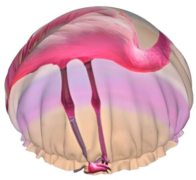Eine rosa Flamingo am Strand, Duschhaube für Wasserdusche, nicht benetzend, doppellagige, wiederverwendbare Duschhaube, Haarduschhaube für langes Haar