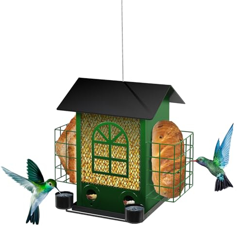 MaxAwe Metall Vogelfutterspender zum Aufhängen, Vogel Hängend Futterstation Vogelfutterhäuschen für Balkon, Garten, Vogelfutterhaus Wetterfest Futterhaus Vogelhaus