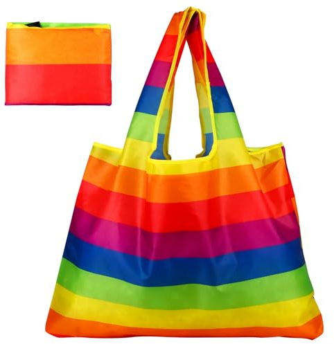 Runmeihe Wiederverwendbare Einkaufstaschen, große Kapazität Regenbogen Tote Einkaufstaschen, passt in die Tasche waschbar faltbar Eco Friendly Duty Shopping HandyBag (Multicolour Rainbow A)
