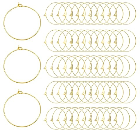 GUOYOU 200 Pieces Wine Glass Charm Rings, Gold 25mm Wine Glass Charms Tags, Hoop Earrings Making, Earring Beading Hoop Metal Accessory, for Wine Glass Markers, DIY Craft Making, Wedding (Gold)