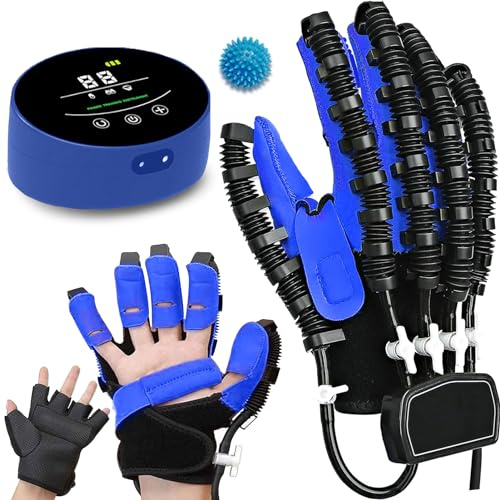 XNKLPY Emiplegia Guanti Robot per Riabilitazione Mano, Trainer per Ditariabilitazione Fisioterapica, Addestramento della Flessibilità della Dita(A:Mano Sinistra B:Mano Destra)(Size:B S,Color:Blu)