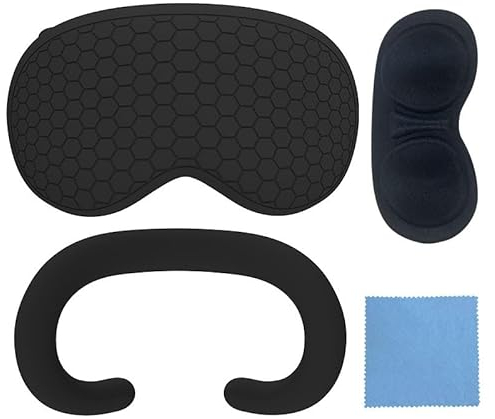 Schutzabdeckungsset für Vision Pro, Silikon-Gesichtsschnittstellenabdeckung + VR-Schutzhülle+Linsenstaubabdeckung +Brillenputztuch (Schwarz)