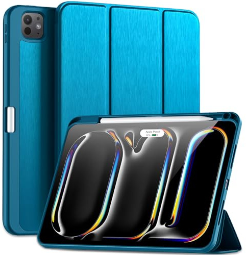 Maledan Funda para iPad Pro 11 Pulgadas M5 2025/M4 2024 con Soporte Lápiz | Funda flexible de TPU, Admite Carga Inalámbrica Pencil Pro/USB-C, Reposo/Despertar Auto, Azul Eléctrico