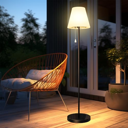 Bawoo Lampada da terra solare con sensore di luce, IP65, impermeabile, ricaricabile USB, luminosità dimmerabile, bianco caldo e RGB, senza fili per terrazze