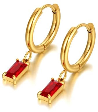 Ohrringe Ohrstecker Ohrclip Damen Frauen S925 Hoop Ohrringe Mode Accessoires Geometrische Ohrringe, Bohemia Party E22019G-Rot