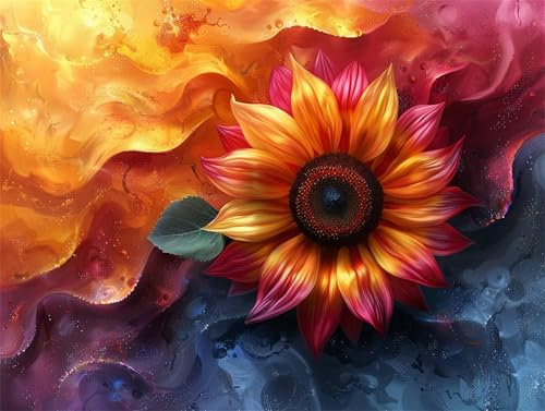 Blumen Malen Nach Zahlen Erwachsene, Sonnenblume Malen Nach Zahlen Kinder Klein 40x50cm, DIY Set Erwachsene Handgemalt Leinwand Ölgemälde, Acrylfarben mit 3 Set Pinseln, Zimmer Deko Aesthetic -Y800