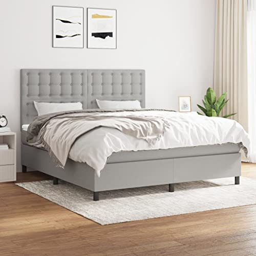 OHOOWOO Boxspringbett mit Matratze Hellgrau 180x200 cm Stoff,Boxspringbett mit verstellbarem Kopfteil und Taschenfederkernmatratze für erholsamen Schlaf