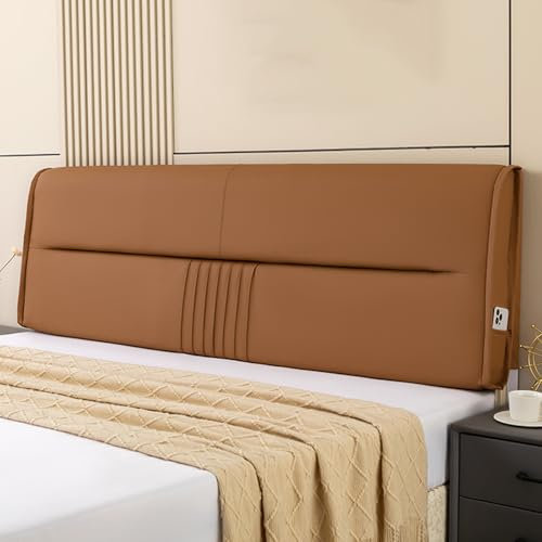 Großes Rückwand-Kopfteil, Wandkissen, einfarbig, abwischbar, Nachttisch, Rückenlehne, volle Bettauflage, Lendenwirbelstützkissen für Schlafsaal, Tagesbett, Braun, 200 x 58 x 10 cm