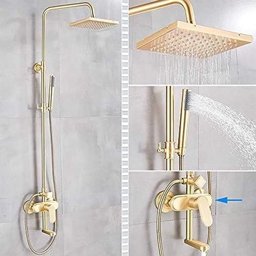 Luxury Brushed Gold Shower Faucet Set with Rainfall Shower Head and Hand Shower Modern Bath Shower Mixer Tap for Bathtub Premium Shower System for Bathroom Brushed Gold Finish Easy Installation