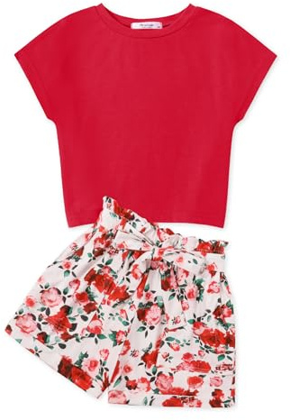 Arshiner Ragazze Set di Abbigliamento Bambini Estiva T-shirt con Pantaloncini Set Casual Moda Sopra la Spalla Maglietta Completi e Coordinati per Ragazze 13-14 Jahre