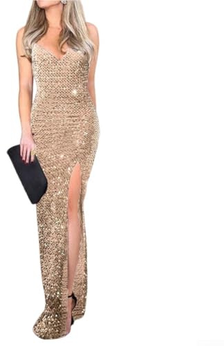 ReachMall Schlankes, langes Kleid, ideal für besondere Anlässe, mit auffälligem Pailletten-Finish