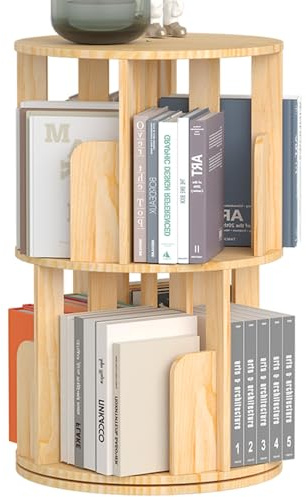 YGYQZ Rotating Bookshelf, 2 Tier Floor Standing Bookcase Wood 360 Display Narrow Book Shelf Organizer for Kids & Adult Storage Rack for Bedroom, Living Room, Study Room