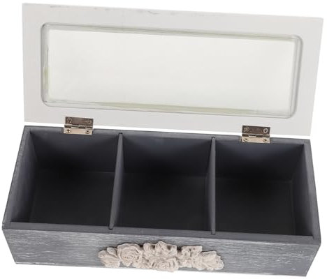CATIEBYE Organisateur Vintage Pour Sachets De Thé Et Bijoux Avec Couvercle Transparent Boîte à Rangement à Compartiments Pour Affichage Comptoir De Rangement Multifonctionnel