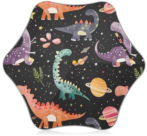 GAIREG Regenschirm mit abgerundeten Spitzen für Kinder mit 35 Zoll reflektierendem Streifen, Niedliche Dinosaurier im dunklen Raum, 35 Canopy