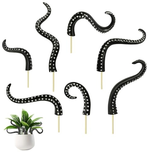 7-teilige Pflanzenstäbe mit Krakententakeln, Schwarze Kraken-Dekoration, Kraken-Lampe, seltsames Kraken-Dekorationszubehör für Zuhause, leuchtende Dekoration bei Nacht, Kraken-Dekor für Topfpflanzen