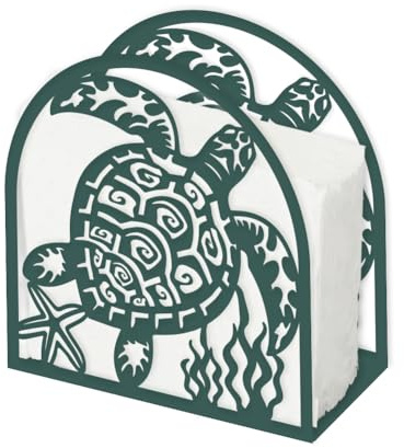 SUPERDANT Porta Tovaglioli da Tavola A Forma di Tartaruga Verde Portatovaglioli in Metallo con Stelle Marine Alghe Dispenser di Fazzoletti di Carta Da Pranzo Cucina Spiaggia Piano di Lavoro 15x15x5cm