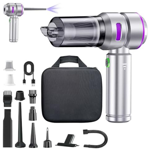 Car Vacuum,4-in-1 Mini Cordless Vacuum Cleaner with 3 Suction Modes&23000pa Suction,Portable Handheld Vacuum with LED Light,Multi-Nozzles&Brushless Motor&Air Dusters,TypeC for Car/Home/Pet/Office
