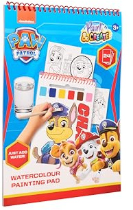 PAW PATROL Vattenfärgsblock med pensel | 24 sidor | Vattenmålarbok för barn målningsset | Nickelodeon licensprodukt