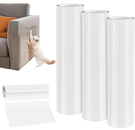 Culinavog 3 Rotoli Nastro Adesivo Antigraffio per Gatti, Trasparente Antigraffio per Mobili, Taglio Libero da Sé，PVC Anti-Graffio Protector per Mobili, Divani, Porte, Libri (20 CM x 300 CM)