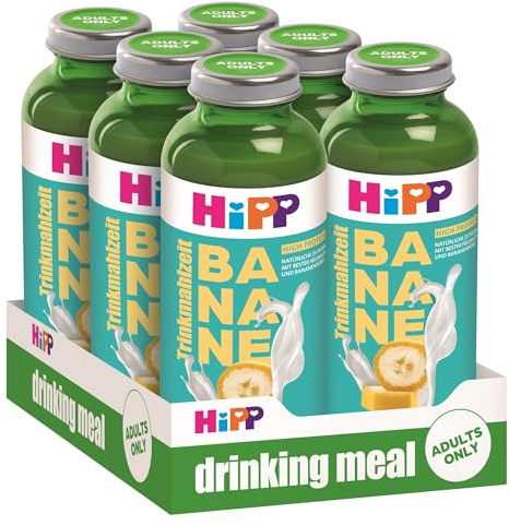 HiPP Trinkmahlzeit Banane, 6 x 330 ml, vollwertige Zwischenmahlzeit, mit bester Heumilch, echtem Bananenpüree, 23 Vitaminen & Mineralstoffen, High Protein, glutenfrei