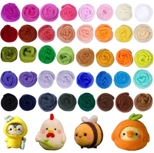 Sikweny 40 Colori Di Lana Cardata per Infeltrimento Lana Kit Feltro Fai Te Infeltrimento A Seccolana Cardata Pettinata Vergine Pecora per Feltro Ago Bagnato Artigianato Filatura Filatura Fuso Manuale