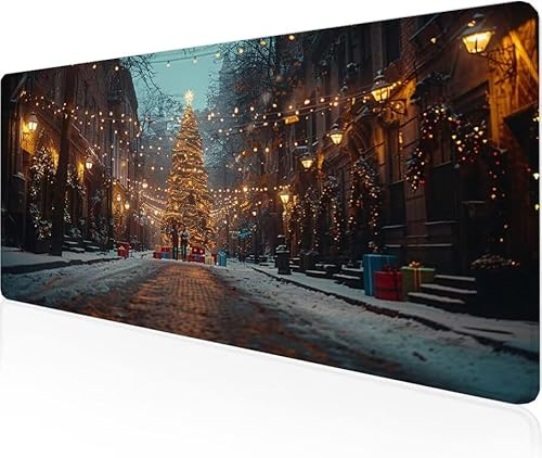 Musmatta jul spelmusmatta gata stor skrivbordsmatta 900 x 400 x 3 mm, arbete från hem nödvändigheter halkfri gummibas specialtexturerad vattentålig yta slitstark för kontor bärbar dator Y1-636