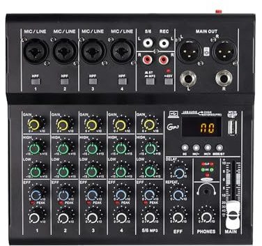 Jectse Mini-Audiomixer-DJ-Controller mit 6 Kompakten Tragbaren Designs für Live-Streaming, Karaoke-Studioaufnahmen, Metallmaterial (BLACK)
