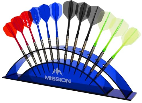 Mission Darts | Darts Station 12 | Holds 12 darts | Acrylic Darts Display Arc | Multiple Colours Available. (Blue)
