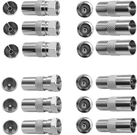 msymsyu 12 Stück F Stecker Verbinder Set, Antennenkabel Verbinder Antennenkabel Adapter Silber, Koaxialkabel Verbinder für Kabelfernsehen Satellit Internet, Sat Kabel Verbinder F-Stecker Adapter