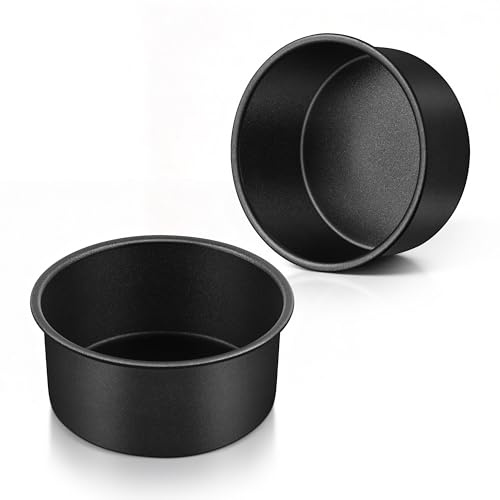 HaWare 4 inch Cake Tins Set of 2, 5cm Deep Stainless Steel Cake Pan, 10 cm | Non-Stick Round Baking Pan for Baking Roasting Serving, Versatile Layer Round Cake Mould Bakeware, Rust-Resistant (Black)