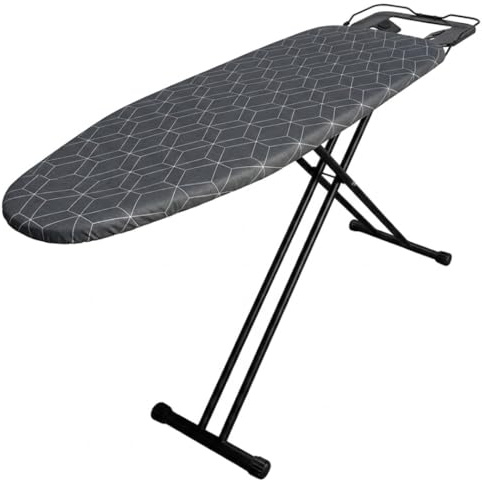 Ironing Board with Iron Rest – 45 x 13 Inch Full Size Foldable Board – Adjustable Height Steel Mesh Surface – Gray Padded Cotton Cover