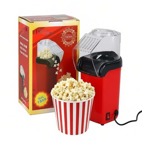 1200W Electric Popcorn Maker, Stainless Steel Automatic Hot Air Popcorn Machine, Healthy Oil Free, Even Heating, One Touch Visible, for Kids Home Party