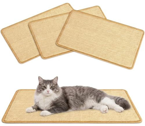 GREENSAPPIRE 3-Pack Cat Scratching Mats, Natural Sisal 50x25cm Cat Scratchers for Indoor Cats, Furniture & Sofa Protector, Horizontal Wall & Floor Scratching Mat with Sticky Tape