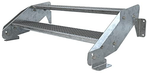 Außentreppe 2 Stufen 120 cm Laufbreite - ohne Geländer - Anstellhöhe variabel von 29 cm bis 44 cm - Gitterroststufe ST1 - feuerverzinkte Stahltreppe mit 1200 mm Stufenlänge als montagefertiger Bausatz