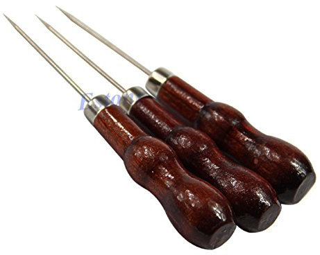 3x Punzones Herramienta Punzon Lezna Guarnicionero Cuero Acero y Madera WL 4563