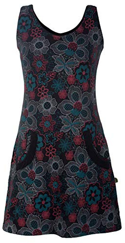 Vishes - Alternative Bekleidung - Ärmelloses Blumenkleid mit Taschen aus Baumwolle Bedruckt und Bestickt schwarz 42