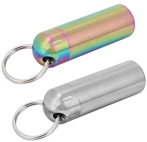 1/2Pcs Pillenbox Pillendose Tablettenbox EDC-Edelstahl-wasserdichte Mini Pille Box mit Schlüsselanhänger für Reise Camping Silber/Titan