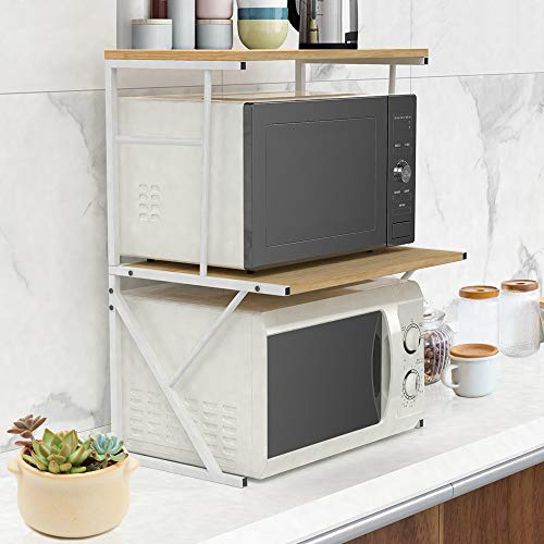 nozama Over Microwave Shelf Unit,3 Tier Wooden Microwave Stand Shelf with Metal Frame, Kitchen Storage Shelf Rack for Microwave & Printer,Counter Top Microwave Stand & Printer Shelf Stand