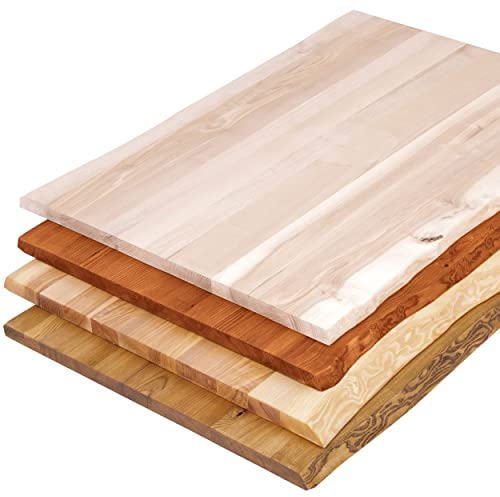LAMO Manufaktur Massivholzplatte Tischplatte Baumkante für Schreibtisch, Esstisch, 120x80 cm, Natur, LHB-01-A-002-120