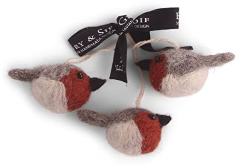 Én Gry & Sif Rotkehlchen-Anhänger aus Filz, Weihnachts-Deko - 3 Stück (rot)