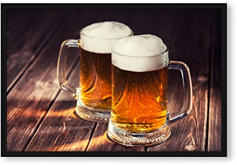 Pixxprint Zwei Maßkrüge Bier, Poster im Bilderrahmen, Format: 100x70cm, Kunstdruck gerahmt