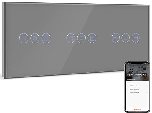 BSEED ZigBee Interruptor de Pared con Double Interruptor de Atenuador Gris,3 Gang 1 Vía Interruptor WiFi,compatible con Alexa y Google Home,Control de APP y Función de Temporizador