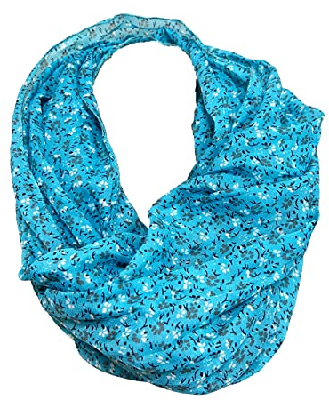 J26 Écharpe ronde en soie avec fleurs et roses - Couleur unie - Écharpe tube légère, Turquoise., Taille Unique