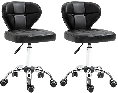 HOMCOM 2er-Set Arbeitshocker mit Rückenlehne Rollhocker aus Kunstleder Drehhocker mit Lehne Kosmetikhocker Rollhocker Bürohocker 72-87 cm höhenverstellbar Büro Dunkelgrau 45 x 47 x 72-87 cm