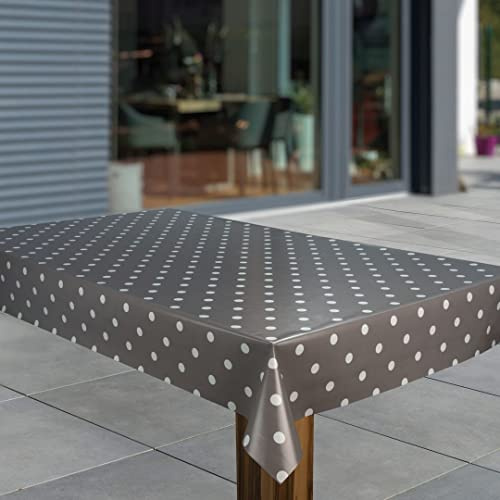 laro Wachstuch-Tischdecke Abwaschbar Garten-Tischdecke Wachstischdecke PVC Plastik-Tischdecken Eckig Meterware Wasserabweisend Abwischbar, Muster:Punkte Weiß Grau, Größe:110x180